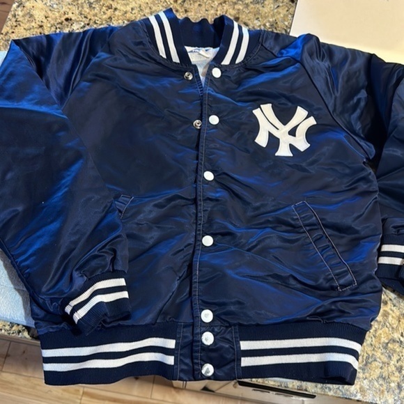 Yankees Vintage Bomber Jacket small navy snap coat vintage classic - Picture 2 of 14